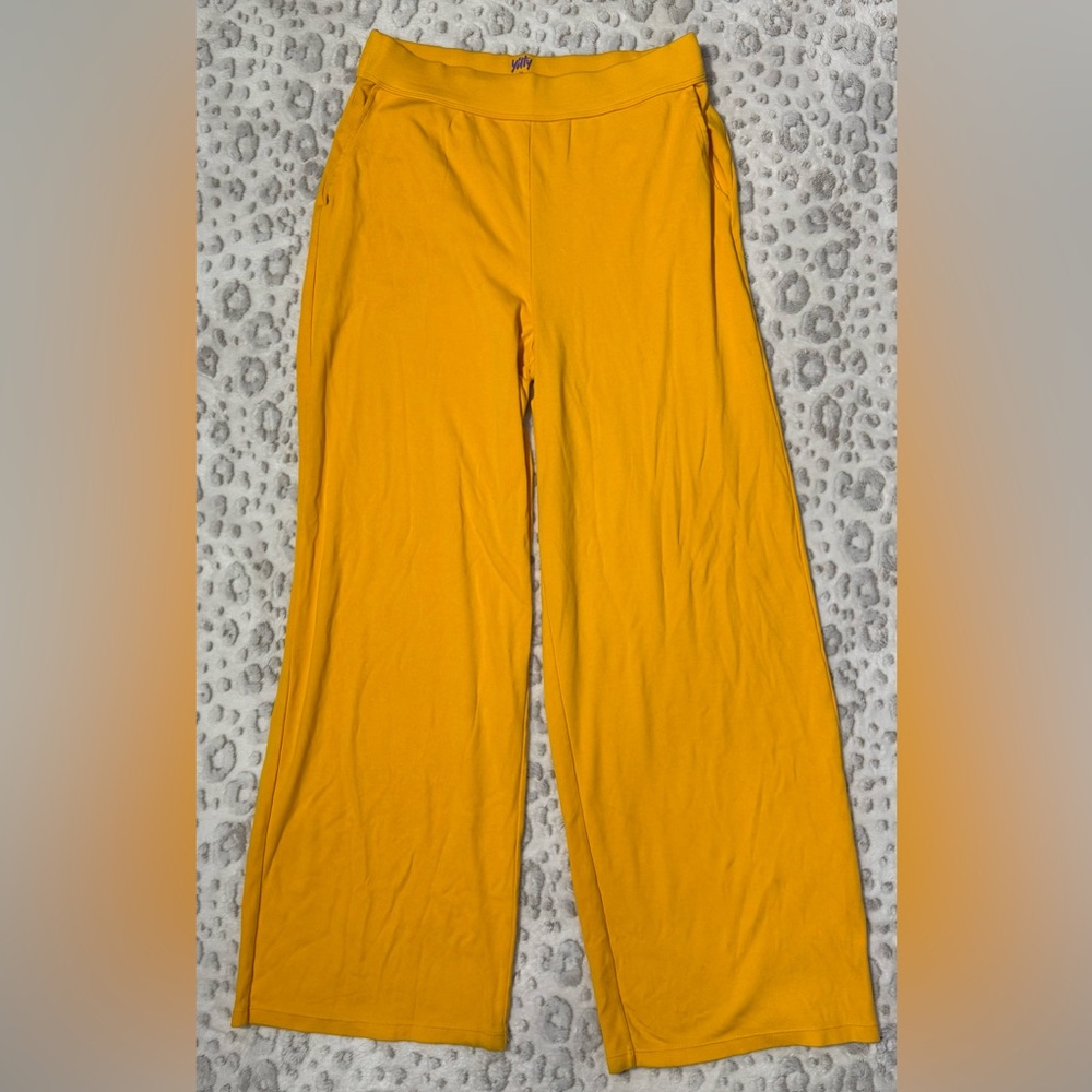 Yitty by Lizzo Women's Wide-Leg‎ Pants Gold Soft High Waist Pockets Size Large